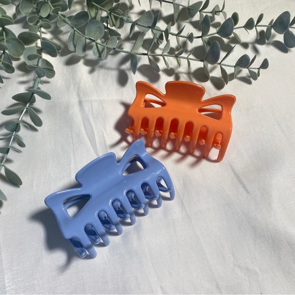 Set of Two Claw Hair Clips 3.5 Inches Long Blue & Orange - Picture 6 of 6
